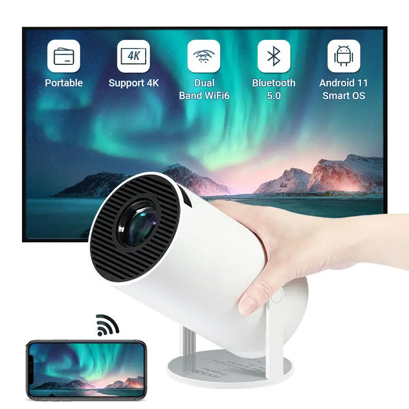 HY300 H713 Smart Mini Projector - Android 11, 720P, 4K, 160 ANSI, Dual Wi-Fi, Bluetooth 5.0, Portable Home Theater Solution